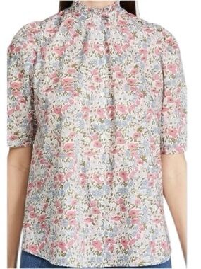 Alix Of Bohemia Winnie Liberty Cotton Floral Puff Sleeve Ruffle Neck Button-Up